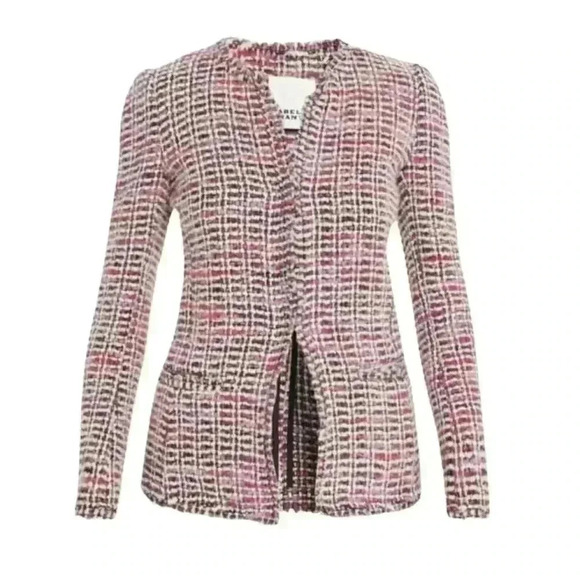 NEW Isabel Marant Penia Tweed Pink Black Blazer Jacket Size 34 French US 2 - Picture 2 of 16